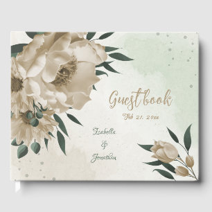 romantic champagne flowers greenery wedding guest book
