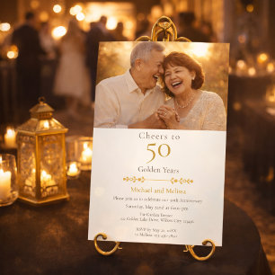Romantic Cheers to 50 Years Gold Invitation