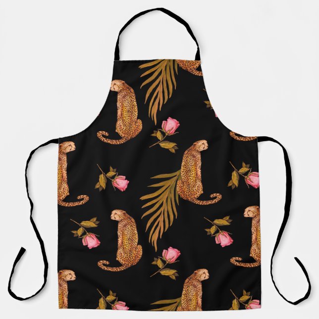 Romantic cheetahs: watercolor seamless pattern. apron (Front)
