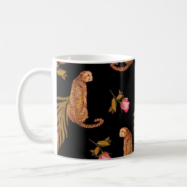 Romantic cheetahs: watercolor seamless pattern. coffee mug (Left)