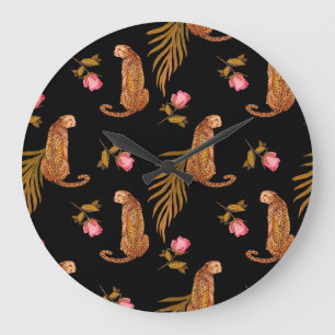 Romantic cheetahs: watercolor seamless pattern. large clock