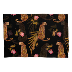 Romantic cheetahs: watercolor seamless pattern. pillowcase