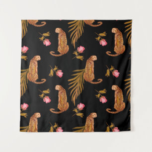 Romantic cheetahs: watercolor seamless pattern. tapestry