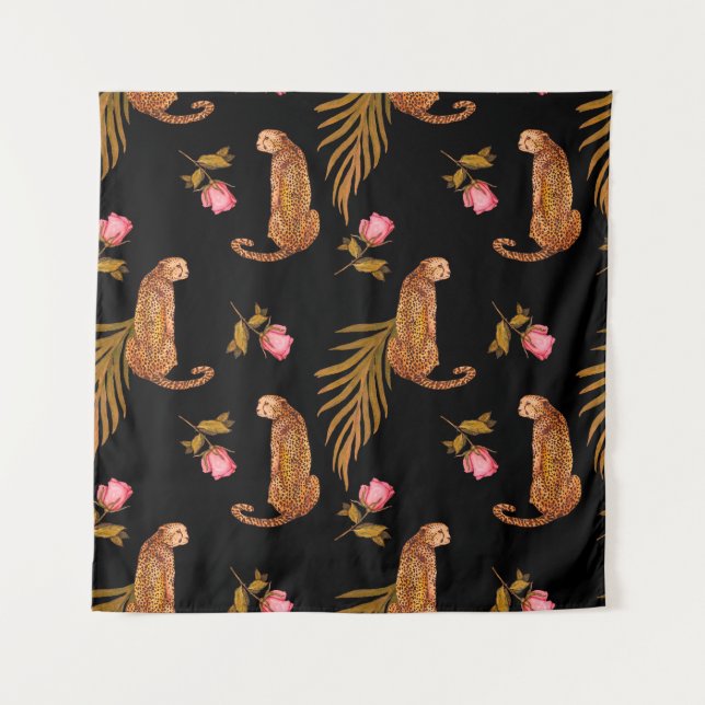 Romantic cheetahs: watercolor seamless pattern. tapestry (Front)