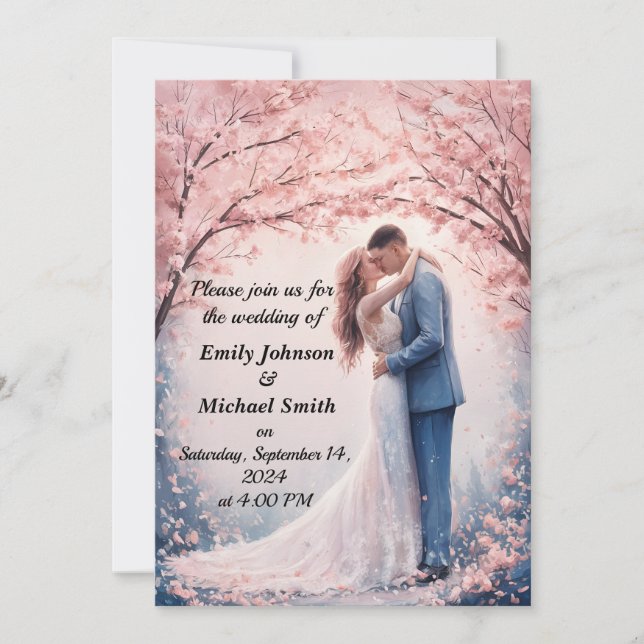 Romantic Cherry Blossom Wedding Invitation (Front)