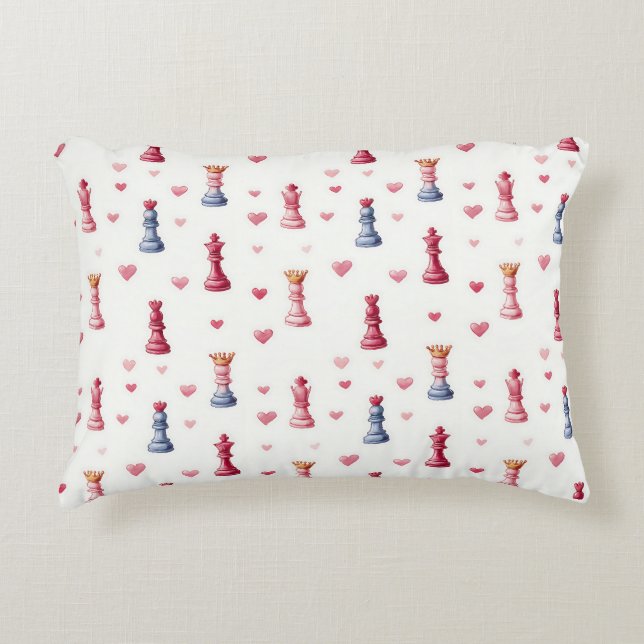Romantic Chess Hearts Valentine's Day Accent Pillow (Front)