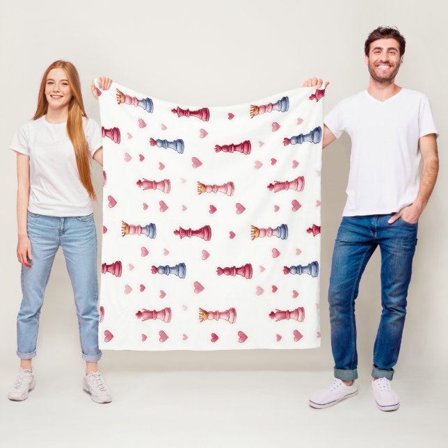 Romantic Chess Hearts Valentine's Day Fleece Blanket (In Situ)