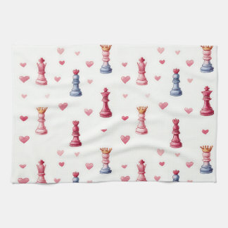Romantic Chess Hearts Valentine's Day Kitchen Towel