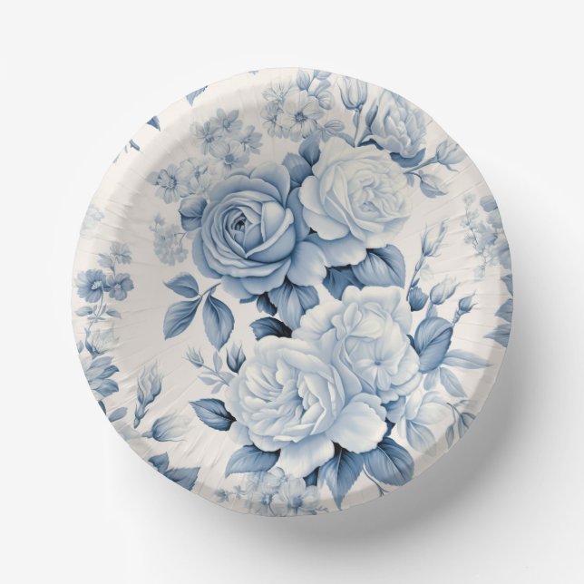 Romantic Chic Antique Dusty Blue Roses Paper Plate (Front)
