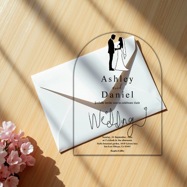 Romantic Chic Black And White Minimal Arch Wedding Acrylic Invitations (Creator Uploaded)