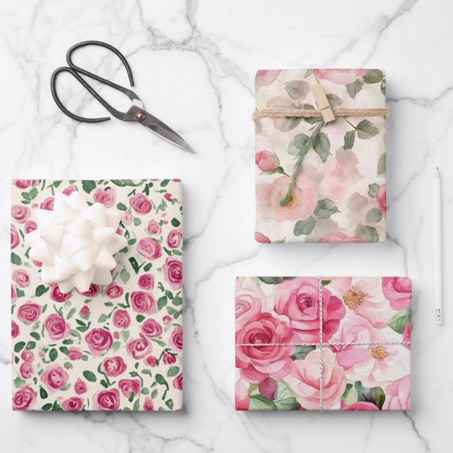 Romantic Chic Blush Pink Roses Floral Wrapping Paper Sheet (Front)
