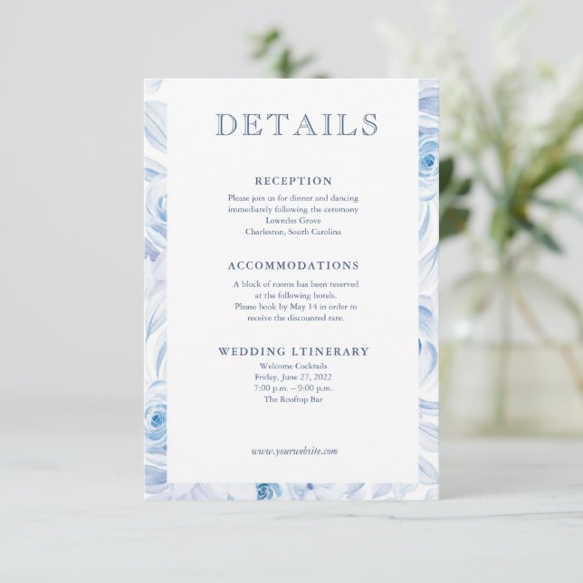 Romantic Chic Classic Blue Floral Enclosure Cards (Standing Front)