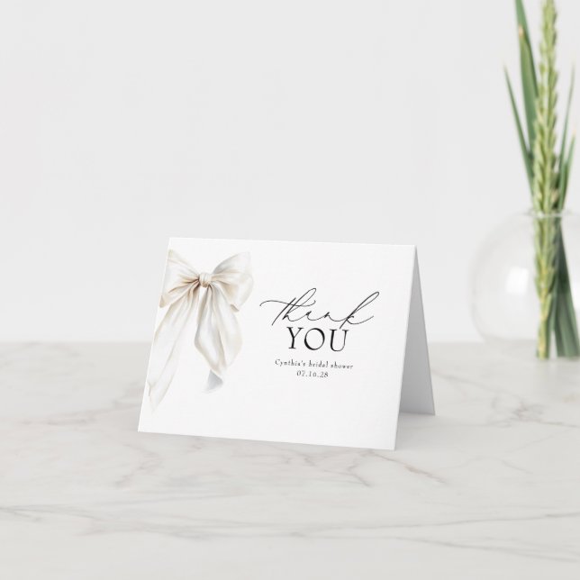 Romantic Chic Elegant White Bow Thank You (Front)
