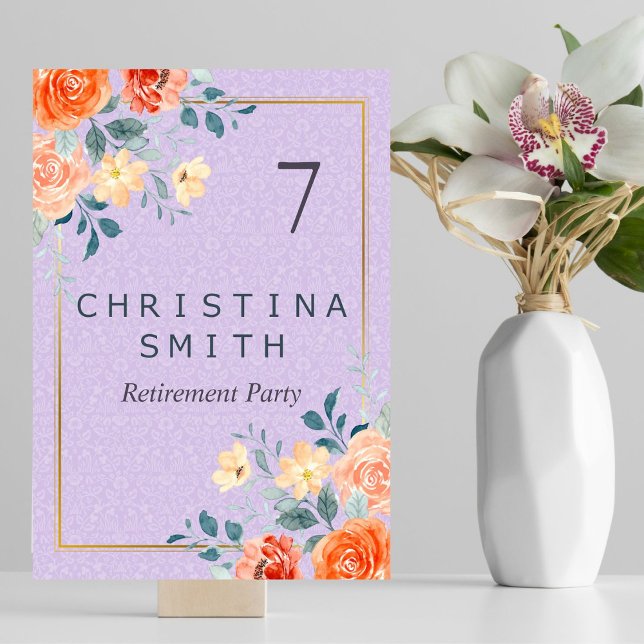 Romantic Chic Floral Watercolor Retirement Party Table Number (Romantic Chic Floral Watercolor Retirement Party Table Number)
