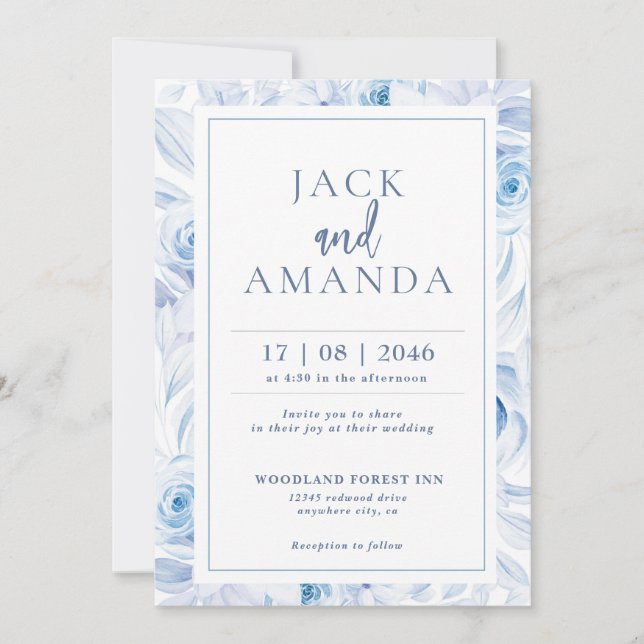 Romantic Chic Floral Wedding Invitations Card (Front)