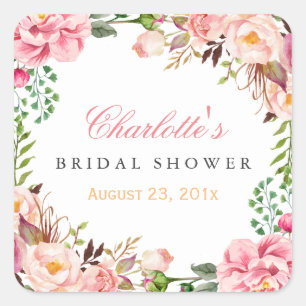 Romantic Chic Floral Wreath Wedding Bridal Shower Square Sticker