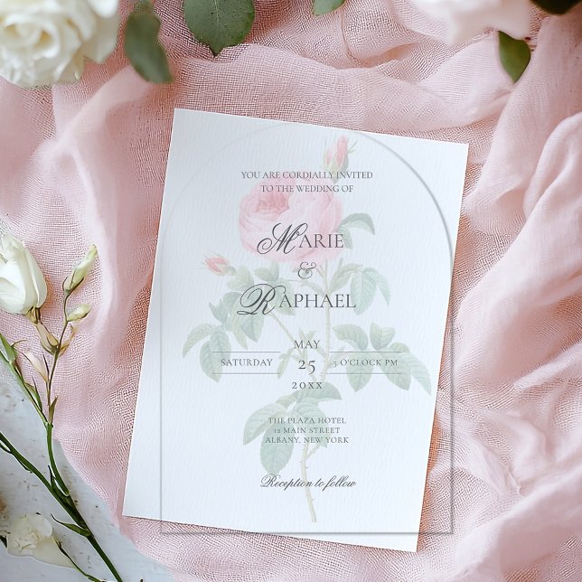 Romantic Chic French Rose Botanical Wedding Acrylic Invitations (Creator Uploaded)