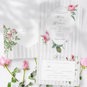 Romantic Chic French Rose Botanical Wedding All In One Invitation