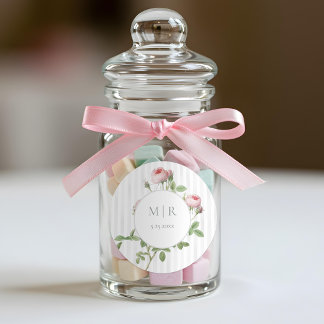 Romantic Chic French Rose Botanical Wedding Classic Round Sticker