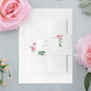 Romantic Chic French Rose Botanical Wedding Invitation Belly Band