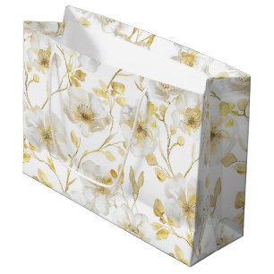 Romantic Chic Gold White Floral Bridal Shower Large Gift Bag
