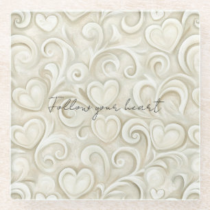Romantic Chic Heart Swirls Glass Coaster