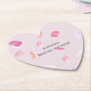 Romantic Chic Pink Peach Rose Petals Bridal Shower Paper Coaster