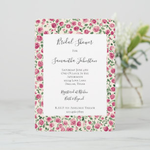 Romantic Chic Pink Roses Floral Bridal Shower Invitation