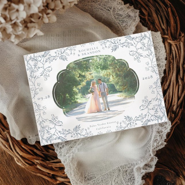 Romantic Chinoiserie Antique French Blue Photo Save The Date (Creator Uploaded)