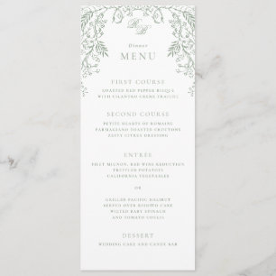 Romantic Chinoiserie Antique Sage Green Wedding Menu