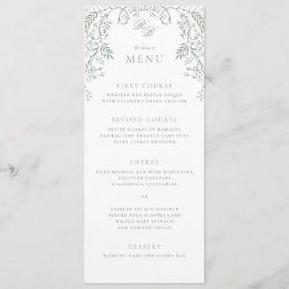 Romantic Chinoiserie Antique Sage Green Wedding Menu