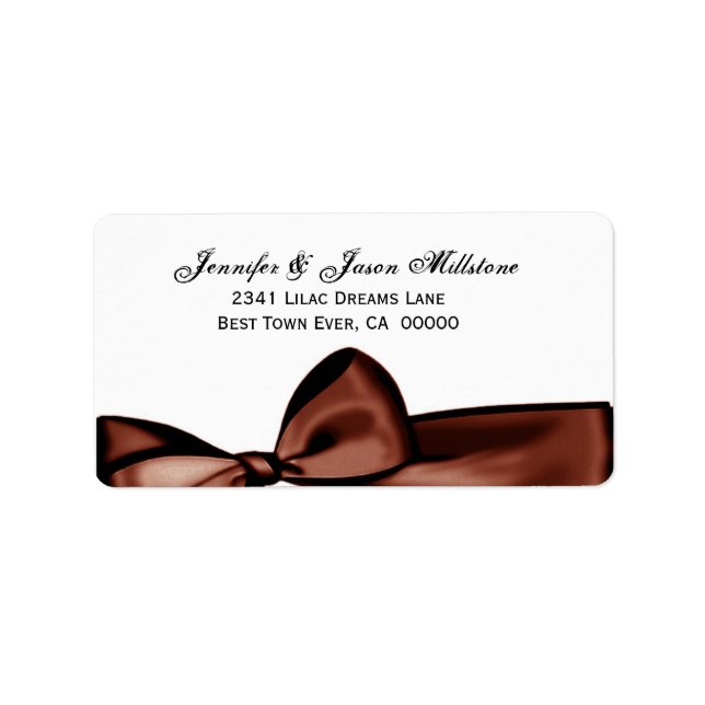 Romantic Chocolate Bow Wedding Label (Front)