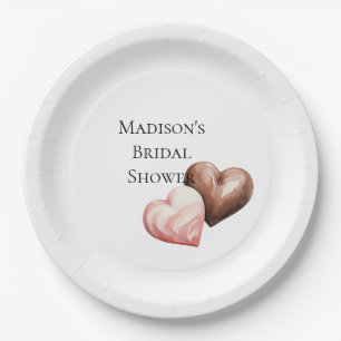 Romantic Chocolate Strawberry Hearts Bridal Shower Paper Plate