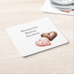 Romantic Chocolate Strawberry Hearts Bridal Shower Square Paper Coaster
