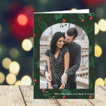 Romantic Christmas Arch Photo Mistletoe Folded Holiday Card<br><div class="desc">Christmas kisses and holiday wishes abound with this festive and romantic mistletoe pattern foldedcard. Fill the modern arch with your favourite couple photo and add your custom Xmas message in white over the botanical green background.</div>