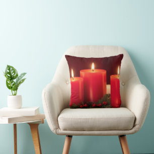 Romantic Christmas Candles Throw Pillow