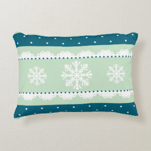 Romantic Christmas Mint White Snowflakes Pattern Accent Pillow