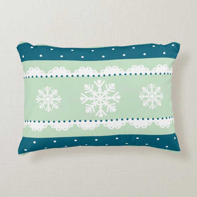 Romantic Christmas Mint White Snowflakes Pattern Accent Pillow (Front)