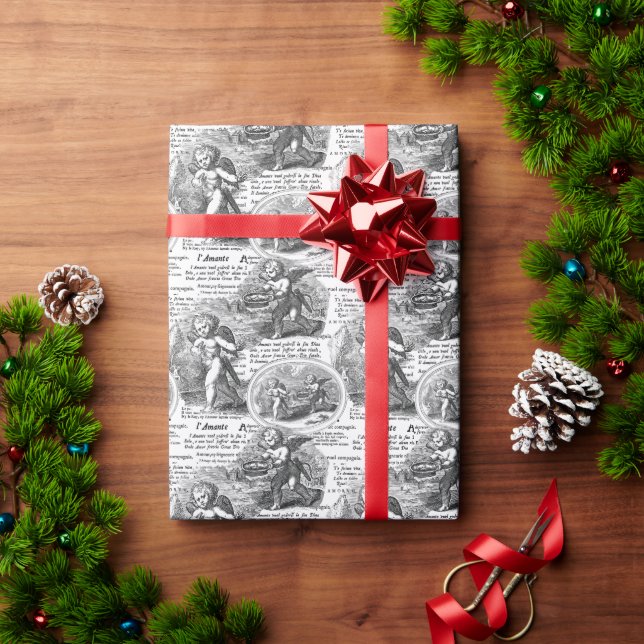 Romantic Christmas or Wedding Cupids in Love Wrapping Paper (Holiday Gift)