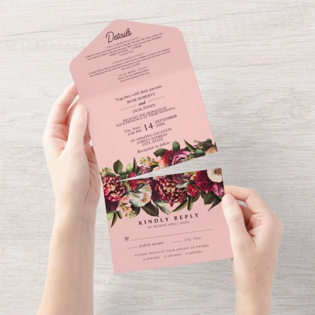 Romantic Chrysanthemum  All In One Invitation (Tearaway)