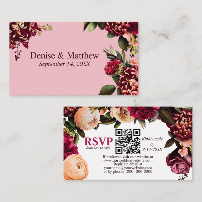 Romantic Chrysanthemum Almond Blossom RSVP QR Code Enclosure Card (Front/Back)