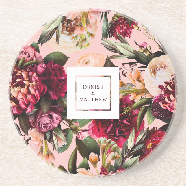 Romantic Chrysanthemum on Gossamer Pink Coaster (Front)