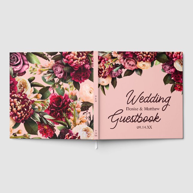 Romantic Chrysanthemum on Gossamer Pink Guest Book (Full)