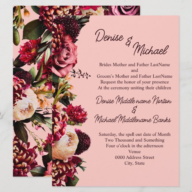 Romantic Chrysanthemum on Gossamer Pink Invitation (Front/Back)