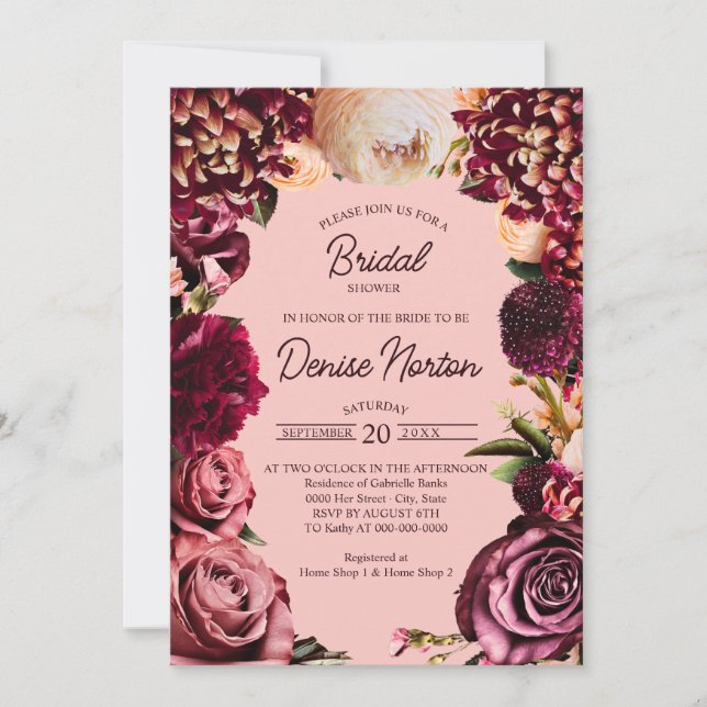 Romantic Chrysanthemum on Gossamer Pink Invitation (Front)