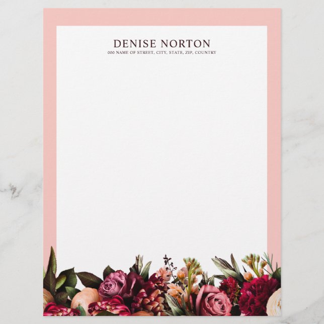 Romantic Chrysanthemum on Gossamer Pink Letterhead (Front)