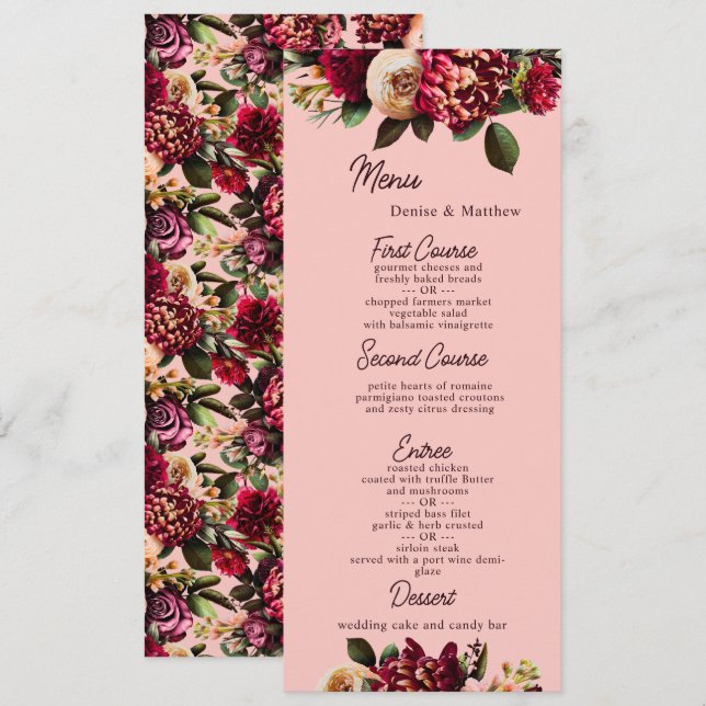 Romantic Chrysanthemum on Gossamer Pink Menu (Front/Back)
