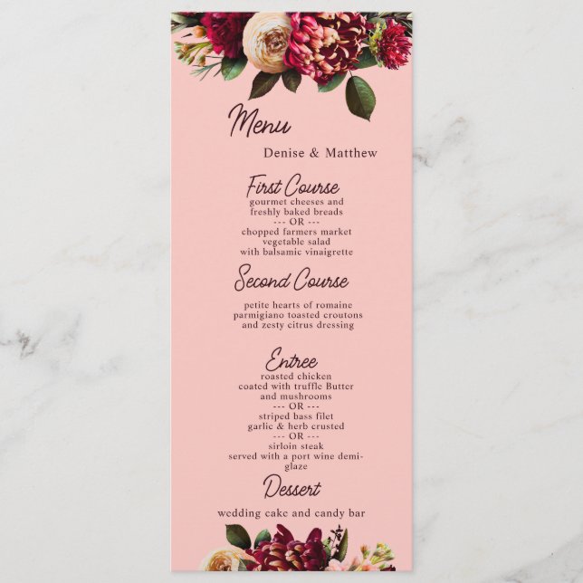 Romantic Chrysanthemum on Gossamer Pink Menu (Front)