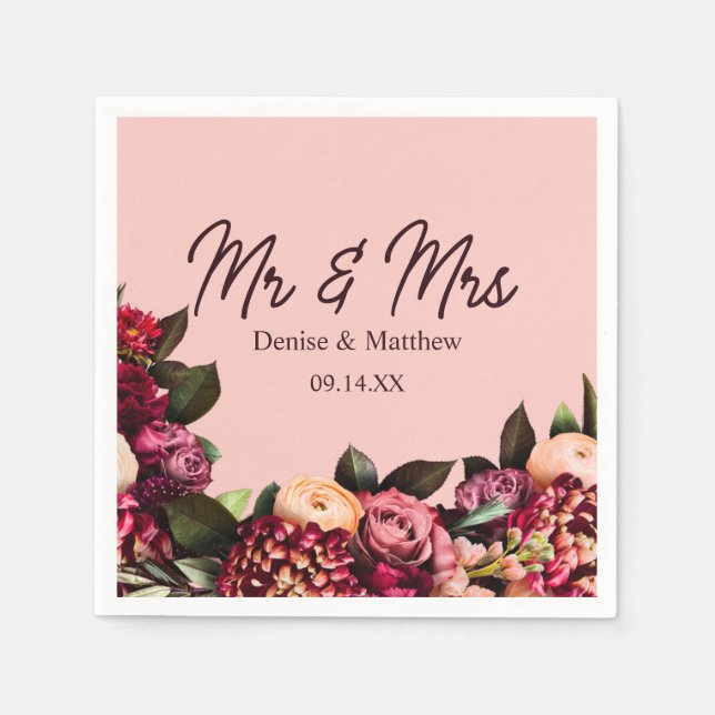 Romantic Chrysanthemum on Gossamer Pink Napkin (Front)