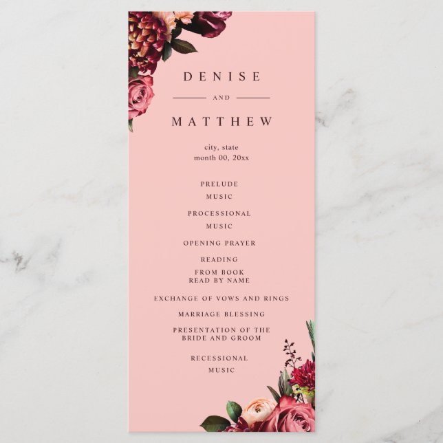 Romantic Chrysanthemum on Gossamer Pink Program (Front)